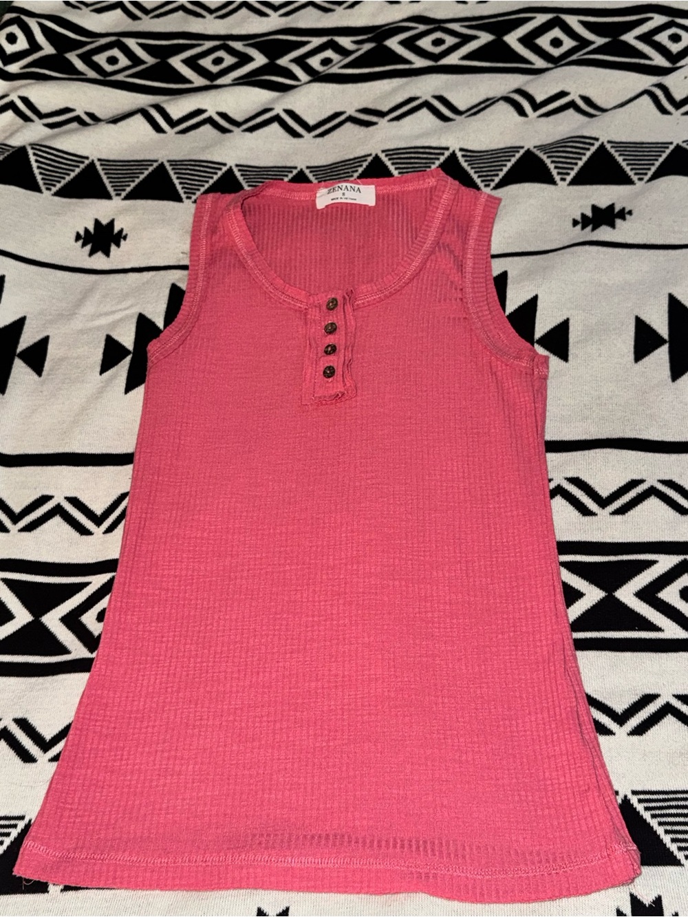 Zenana Outfitters Pink Ribbed Henley Tank Top